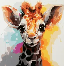 Купить Холст с красками по номерам "Малыши-животные. Красочный жираф", 30 х 30 см — Фото №1
