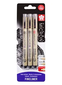 Купить Набор капиллярных ручек Pigma Micron 3шт (0.35мм 0.45мм + graphic 1мм) , цвет черный, Sakura — Фото №1