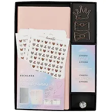 Купить Записная книжка А6 96л розовая, мягкий переплет, стикеры+скрепки+брелок в комплекте, тонир.блок — Фото №1