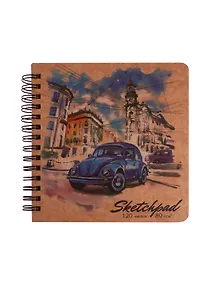 Купить Скетчбук 200*200 120л "Ретроавтомобиль" крафт бумага 80г/м2, карт.обл., тв.подложка, гребень — Фото №1