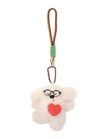 Купить Брелок Собачка в очках с сердцем (бежевый) (текстиль) (12см) (12-20251113-14) — Фото №1