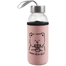 Купить Бутылка в чехле велюр Мишка (пастель) (стекло) (300мл) — Фото №1