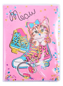 Купить Записная книжка А6 56л кл. "Кот в ботинке" скрепка, обложка с гелевым наполнением, глиттер внутри, морозостойкий — Фото №1