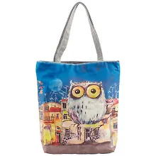 Купить Сумка-шоппер на молнии Белая сова 38*35см (текстиль, флис) — Фото №1