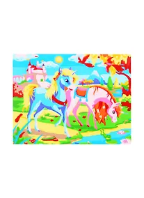 Купить Холст с красками 17х22см по номерам (в коробке). (14цв) Единороги у сказочного замка (Арт. ХК-3981) — Фото №1
