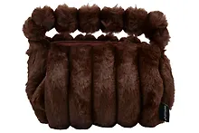 Купить Косметичка с объёмной ручкой Полоски (коричневая) (плюш) (23х14) (12-Lanxi-C4) — Фото №1