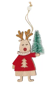 Купить Новогоднее подвесное украшение Олень в свитере с елочкой (дерево) (11х5см) (12-06942-NY-5) — Фото №1
