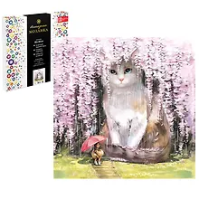 Купить Набор для творчества. Алмазная мозаика Phoenix plus на подрамнике "Кот в сакуре", 30 х 30 см — Фото №1