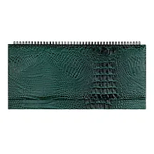 Купить Планинг недат. 64л 390*180 "Аллигатор" зеленый, кожзам, тв.переплет, обл.поролон, офсет, настольный, откр.евроспираль, справ.мат-лы, ПВХ уп — Фото №1