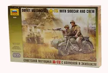Купить Сборная модель ЗВЕЗДА, Советский мотоцикл М-72 с коляской и экипажем, 1:35 — Фото №1