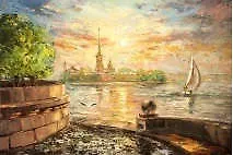 Купить Сувенир МАГНИТИК Магнит Петербург В.Ременца: Вид на Петропавловскую крепость р.питер2_40кр — Фото №1