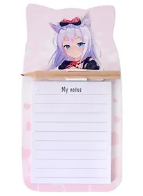 Купить Блок для записей с карандашом 90*170 40л на магните "Аниме. Девушка с ушками (Сёдзё) (цветная)", инд.уп. — Фото №1