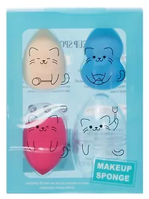 Купить Набор спонжей для макияжа Котик (3 шт и футляр) (мятный) (16х12) (ПВХ бокс) (12-27118-1) — Фото №1