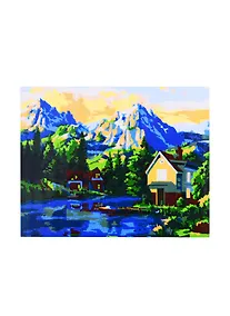 Купить Холст с красками 17х22см по номерам (в коробке), (14цв) Уютные дома у озера ХК-4000 — Фото №1