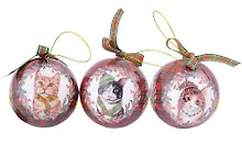 Купить Набор елочных шаров НГ Котики с шарфом (3 шт) (пластик) (7,5 см) (ПВХ Бокс) — Фото №1