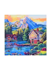 Купить Алмазная мозаика "Домик у пруда в горах", 20 х 20 см, 25 цветов, Рыжий Кот (6+) — Фото №1
