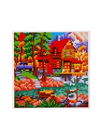 Купить Набор для творчества, Рыжий Кот, Алмазная мозаика Лесной дом у озера, 20х20см c подр., с полн. заполн. (класс.),27цв. AC20066 — Фото №1