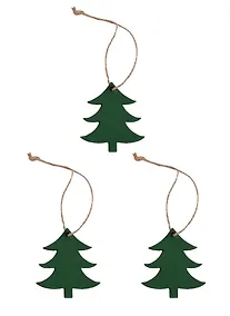 Купить Заготовки Елки зеленые 3 шт в пакете с подвесом на бечевке, 5х5,5х0,7 см(дерево) — Фото №1