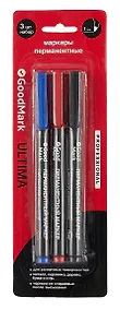Купить Маркеры перманентные GoodMark, черный, синий, красный 1 мм — Фото №1