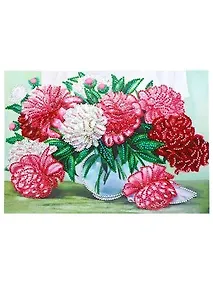 Купить Алмазная мозаика MAZARI Пионы частичная выкладка, 30х40см стразы разного размера — Фото №1