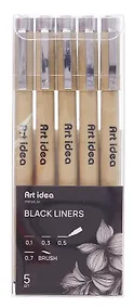 Купить Набор линеров 5 штук 0,1/0,3/0,5/0,7/Brush, Art idea — Фото №1