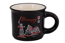 Купить Кружка фарфоровая маленькая матовая Родина-мать, Стоять насмерть, черная (Волгоград) (75мл) (065-9-M-80K30-BL) — Фото №1