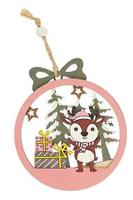 Купить Новогоднее подвесное украшение Олененок в шаре (дерево) (9х10 см) (12-06942-NY-2) — Фото №1