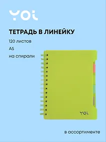Купить Тетрадь 120л лин. "Сolor" пласт.обл., спираль, 4 цв.раздел.,цветной вн.блок, ассорти, Yoi — Фото №1