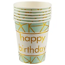 Купить Набор бумажных стаканов Happy birthday на мятном фоне (6 шт) (12-01582-E1) — Фото №1