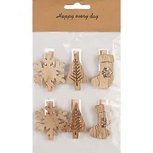 Купить Прищепки Новогодние (снежинка, елочка, сапожок), 6 шт, 4,5 х 5 см( дерево) (1108-4) — Фото №1