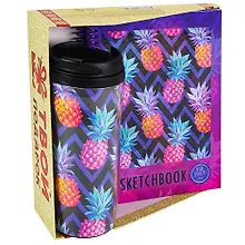 Купить Подарочный набор Ананасы (скетчбук а5, 64л, 100г, 7БЦ, спираль слева +термо 350 мл) ПН-1475 — Фото №1