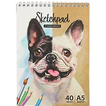 Купить Скетчбук А5 40л 48л "Бульдог" белый офсет, крафт. бумага 80г/м2, карт.обл., гребень — Фото №1