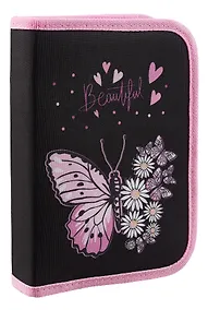 Купить Пенал 1 отделение "Flower butterfly" с наполнением, 21*14 см, 24 предмета — Фото №1