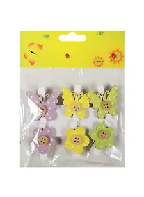 Купить Набор прищепок, 6 шт, в пакете с хедером, цветы и бабочки (11-06943-10) — Фото №1