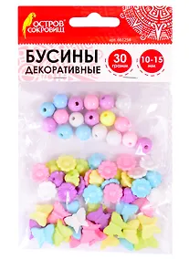 Купить Бусины декоративные Микс №2 (10-15 мм) (30 г) (6 цв) (3+) (661254) (упаковка) (Остров сокровищ) — Фото №1