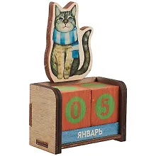 Купить Календарь вечный Котик с шарфом (7х11х3,5) (дерево) (kd8) — Фото №1