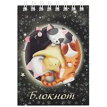 Купить Блокнот А7 40л кл. "СПЯЩИЕ КОТЯТА" гребень, выб.УФ-лак, глиттер — Фото №1