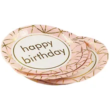 Купить Набор бумажных тарелок Happy birthday на розовом фоне (18 см) (6 шт) (12-01582-G2) — Фото №1