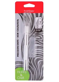 Купить Нож-скальпель Hatber канцелярский  47x10мм, мет.корпус, d11мм, 2зап.лезвия, блистерНож-скальпель для хобби и творчества, прекрасно подходит для работ по бумаге, картону, дереву, коже, винилу, идеален для скрапбукинга и бумажного моделирования. Имеет алюм — Фото №1