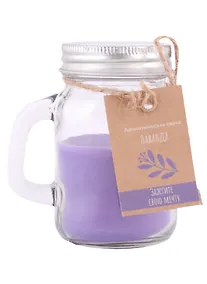 Купить Свеча ароматическая в стеклянной баночке с ручкой Зажгите свою мечту (лаванда) — Фото №1