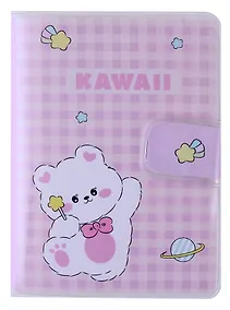 Купить Записная книжка А7 80л кл. "Kawaii. Мишка" в ПВХ-обложке, на кнопке — Фото №1