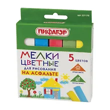 Купить Мелки цветные 05цв асфальтные, квадратные, к/к, европодвес, Пифагор — Фото №1