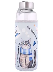 Купить Бутылка в чехле с цветом Спб Вам привет из Петербурга (Кот с шарфом) (стекло) (400мл) (12-07229-SP-0 — Фото №1