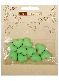 Купить Полубусины сердечки на металле 1.8 см, 10 штук в пакете с подвесом салатовые — Фото №1