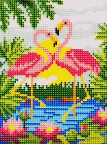 Купить Алмазная мозаика ТМ Рыжий Кот (блест) 17х22см (17цв) Фламинго на закате, с подрамником, с полным заполнением AS17037 — Фото №1