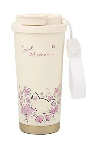 Купить Термостакан Котик в розовых цветах (пластик/металл) (500мл) (12-7306-202510-STB-29) — Фото №1