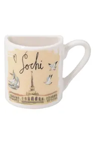 Купить Магнит-кружка половинка фарфор Морской порт,чайки,парусник (фарфор) (Сочи) (05-5K-135-D1) — Фото №1