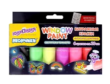 Купить Краски витражные Юнландия "Неончики", 5 цветов светящихся в темноте + 1 черный, 20 мл, шаблоны — Фото №1