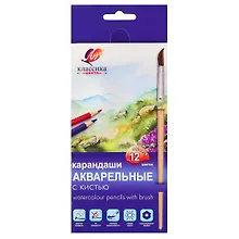 Купить Карандаши цветные 12цв акварельные с кистью «Классика цвета», к/к, подвес, Луч — Фото №1