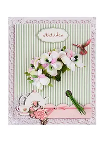 Купить Букетик с камушками, бело-розовый, 6 стеблей (готовые на подложке) — Фото №1